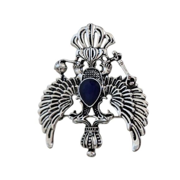 Vintage Royal Eagle Crest Lapel Pin Brooch Double-Headed Crowned Emblem Scepter - Picture 3 of 6